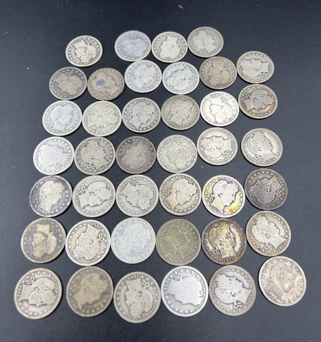 Barber Quarters 90% Silver Coin Quarter Roll $10 Face Value 40 Coins G-VG SKU#G