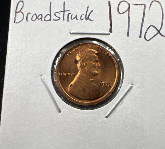 Broadstruck 1972 P 1c Lincoln Memorial Cent Penny Error Coin CH BU RB