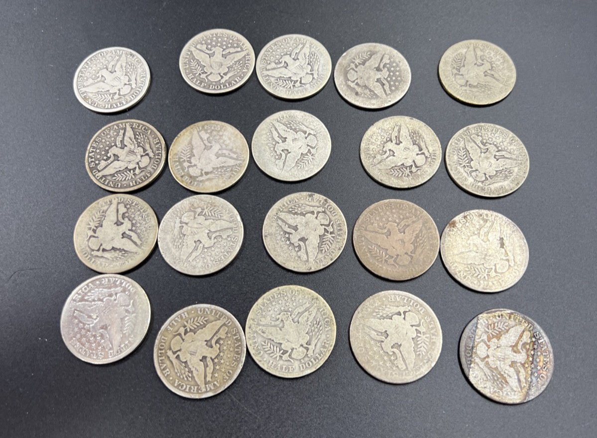 20 Coin Roll Barber 90% Silver Half Dollar Coins AG - G Very Circ Conditions S#b