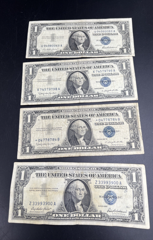 Lot of 4 1957 $1 One Dollar US Silver Certificates Neat Serial Numbers #3399
