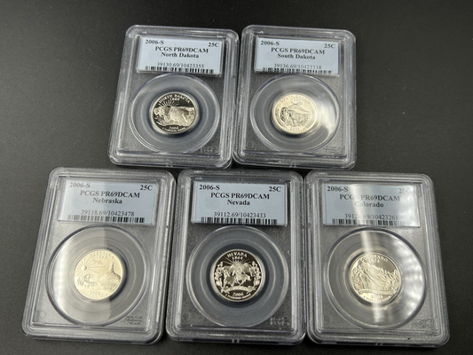 2006 S Complete 5 Coin CLAD Proof Quarter Set PCGS Graded PR69 DCAM