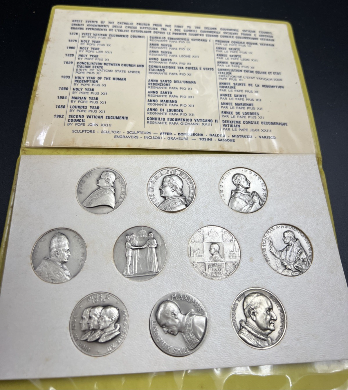 Great Events of the Catholic Church 10 Coin High Relief Pewter Medal Set