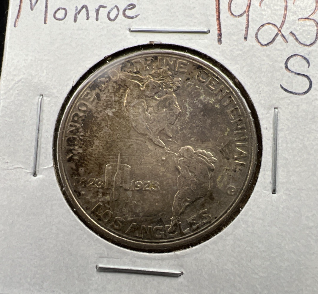 1923 S Monroe Doctrine Centennial Silver Commem Half Dollar Coin AU About Toned
