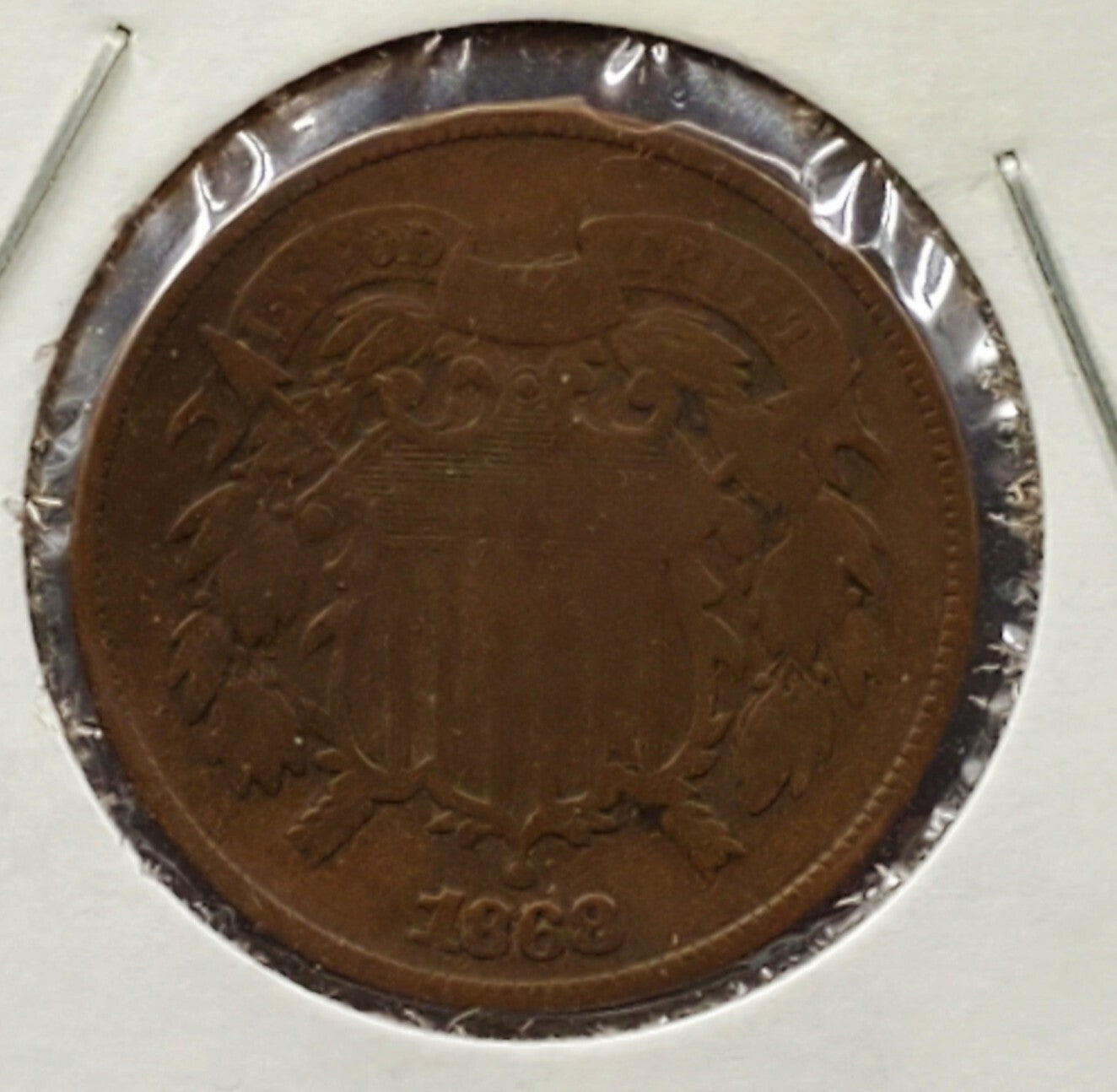 1868 2C Two Cent Copper Bronze Coin Piece VG Very Good Circulated