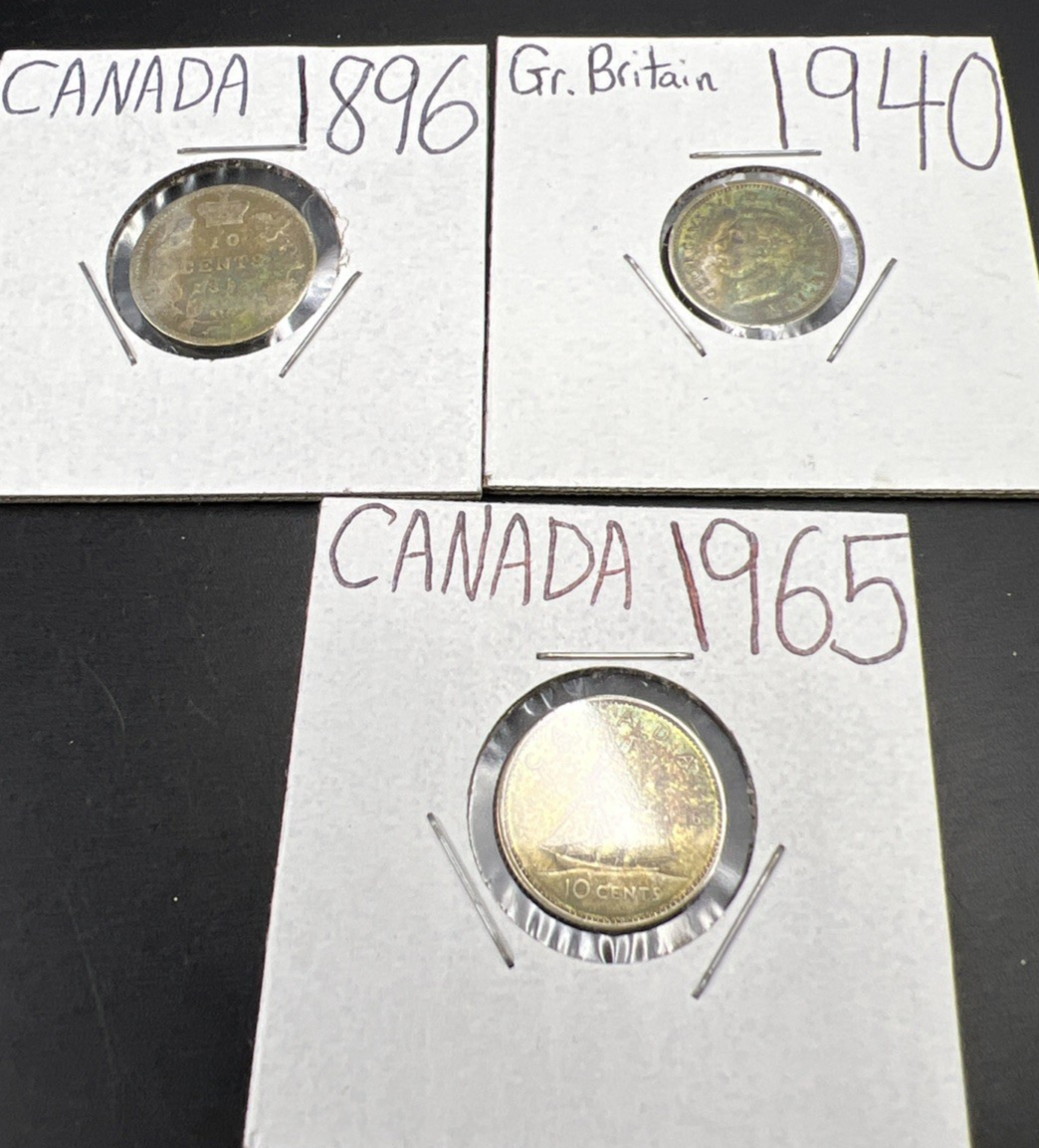 Toner Trio Canada & England Silver Dimes Circ - 1896 1940 1965
