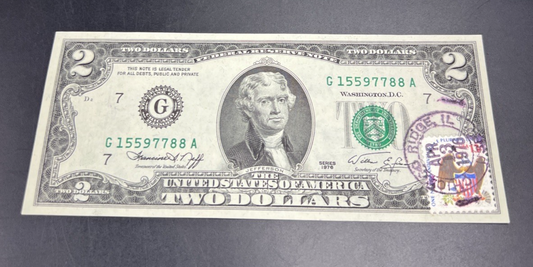 1976 $2 Bicentennial Postal Two Dollar Bill Chicago Ridge IL CH UNC #15597788
