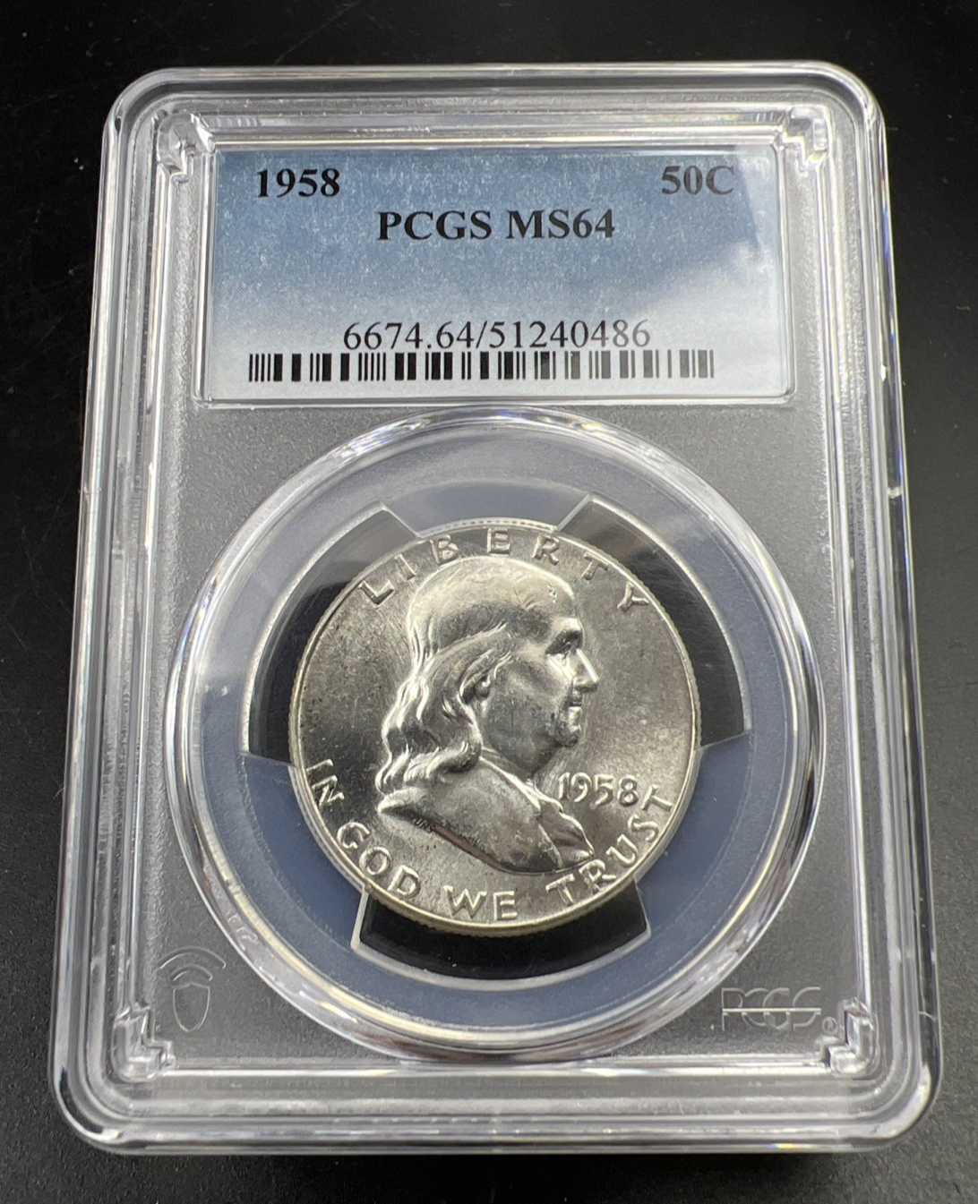 1958 P 50c Franklin Silver Half Dollar Coin PCGS MS64 CH BU Certified #86