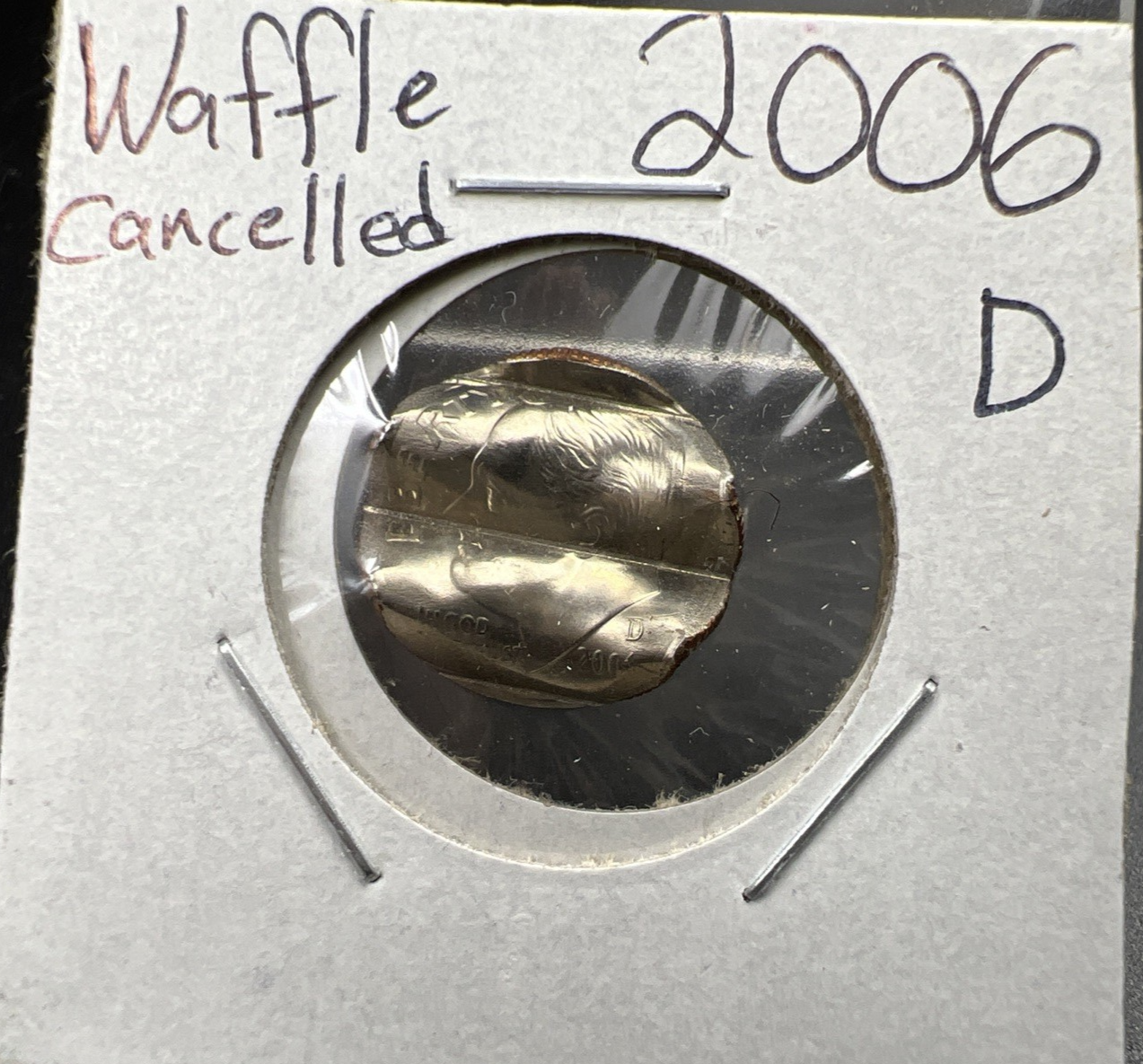 Waffled Cancelled 2006 D 10c Roosevelt Dime Coin SK#b