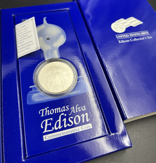 2004 P Thomas Edison Silver Dollar Light Box Coin US Mint Set Gem BU $1 Coin #A