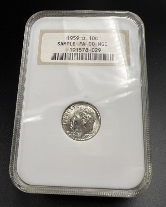 1959 D 10c NGC FA 00 Sample Slab OFH Old Fat Holder Roosevelt Silver Dime