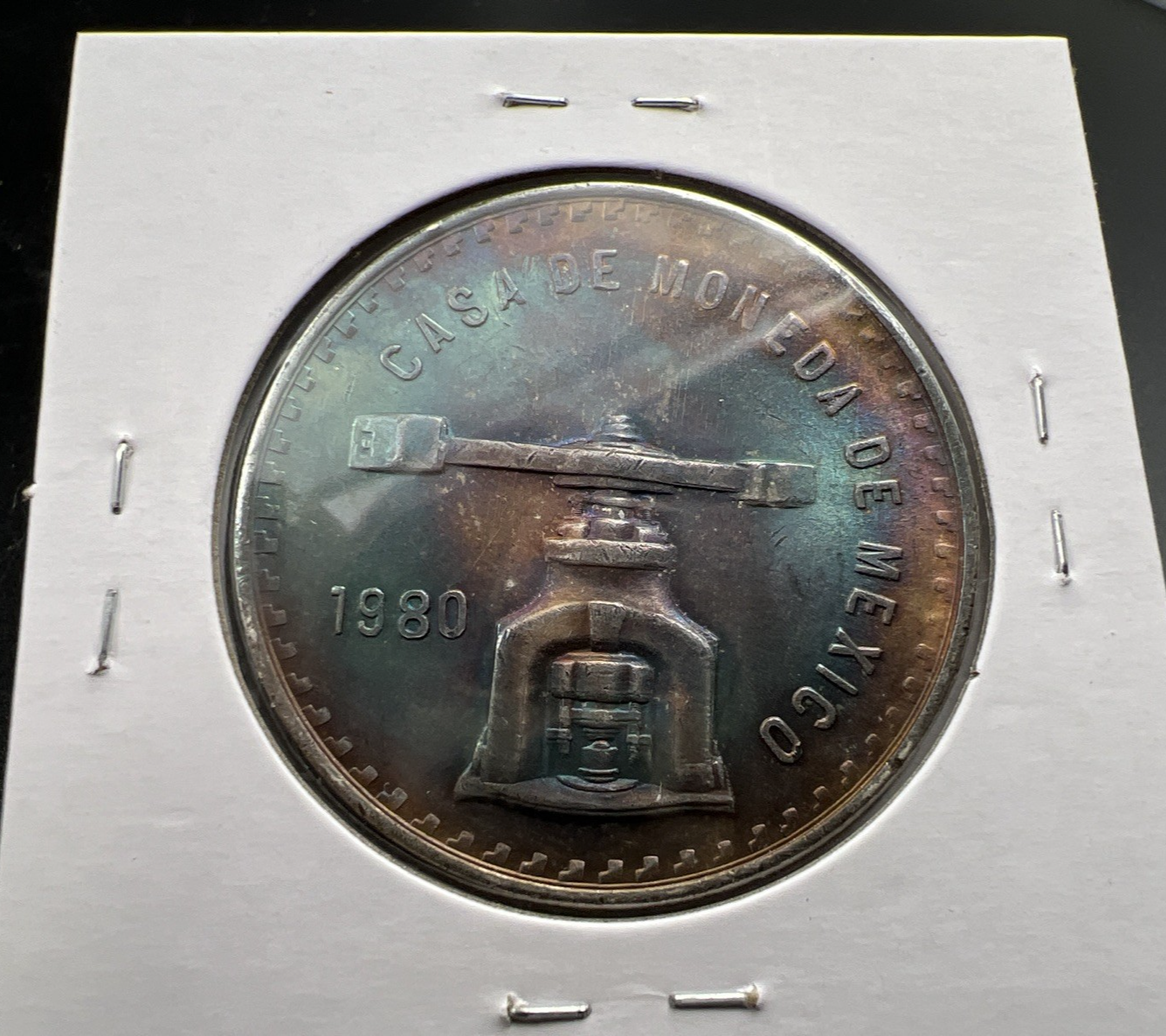 1980 Mexico Onza 1 Oz Silver Coin Monster Toning Toner PQ Blue Gem BU