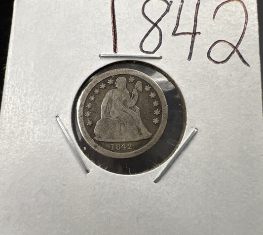 1842 10c Liberty Seated Silver Dime Coin CH VG Very Good Circ