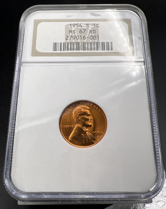 1954 S 1c Lincoln Wheat Cent Penny MS67 Red Gem BU UNC #081