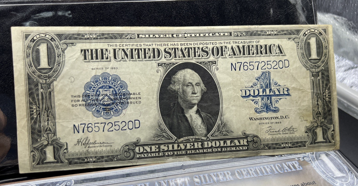 1923 $1 One Dollar Silver Certificate Horse Blanket Speelman White Fine Details