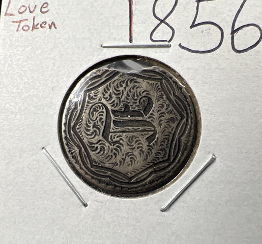 JE Monogram Love Token on 1856 25C Seated Liberty Quarter Very Circ Damage