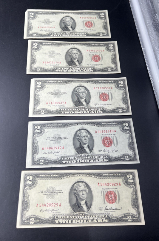 Lot of 5 1953 $2 USN United States Notes CH VF Very Fine Circ #929