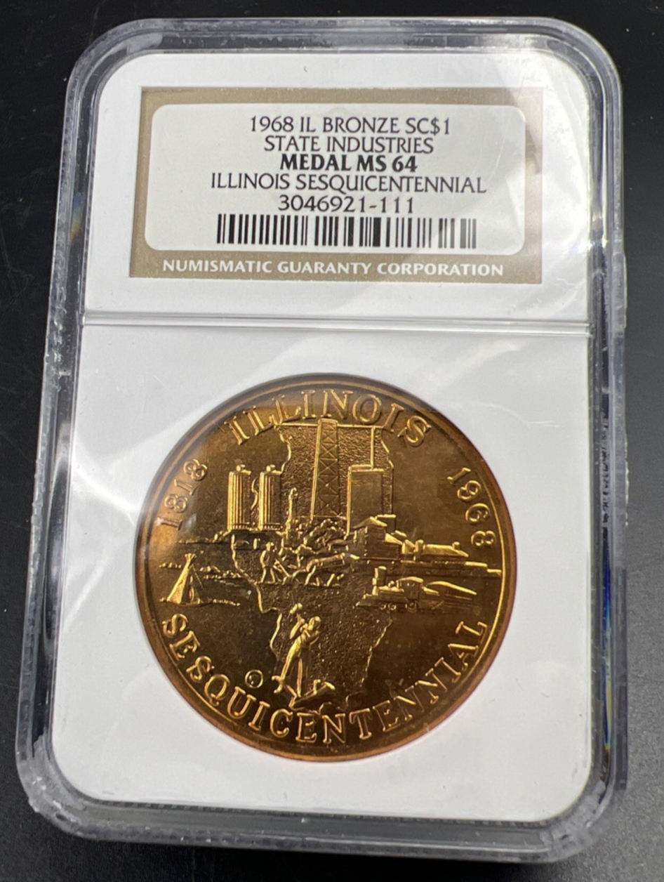 1968 Illinois Sesquicentennial Bronze Medal NGC CH BU MS64