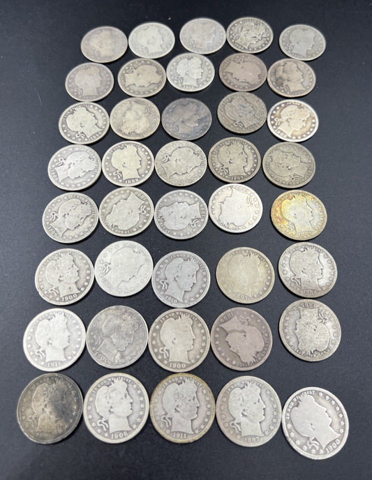 Barber Quarters 90% Silver Coin Quarter Roll $10 Face Value 40 Coins AG/G SKU#3Z