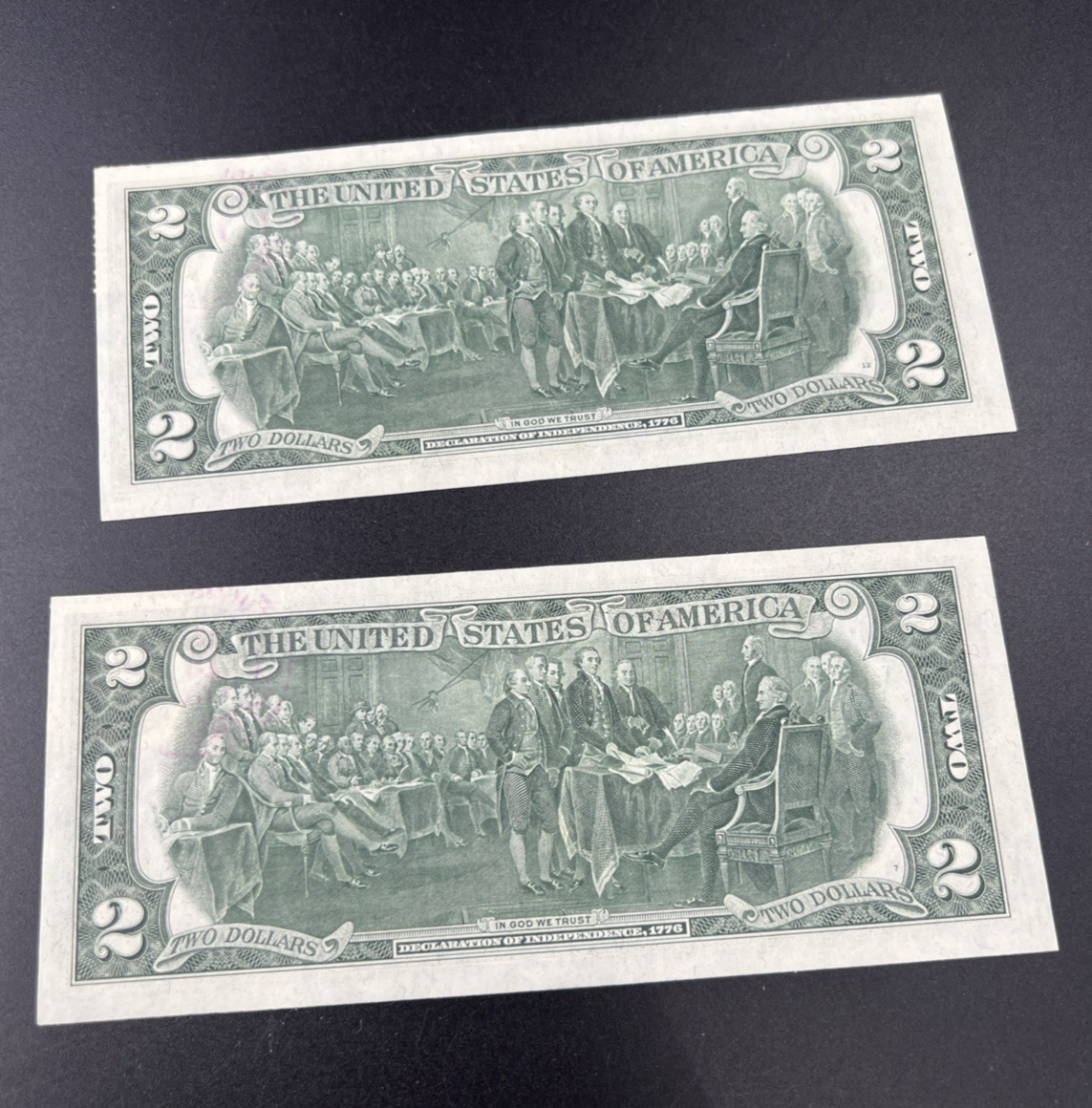 2 Consecutive 1976 $2 Bicentennial Federal Reserve Notes Postal Stamp Augusta GA