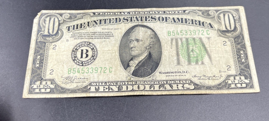 1934 A $10 FRN Ten Dollar Federal Reserve Note New York District VG Circ #72