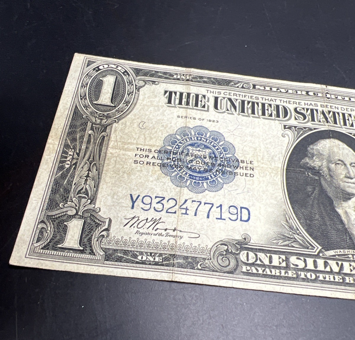 1923 One Dollar Silver Certificate Horse Blanket Fine Circ FR. 238 Woods White Y