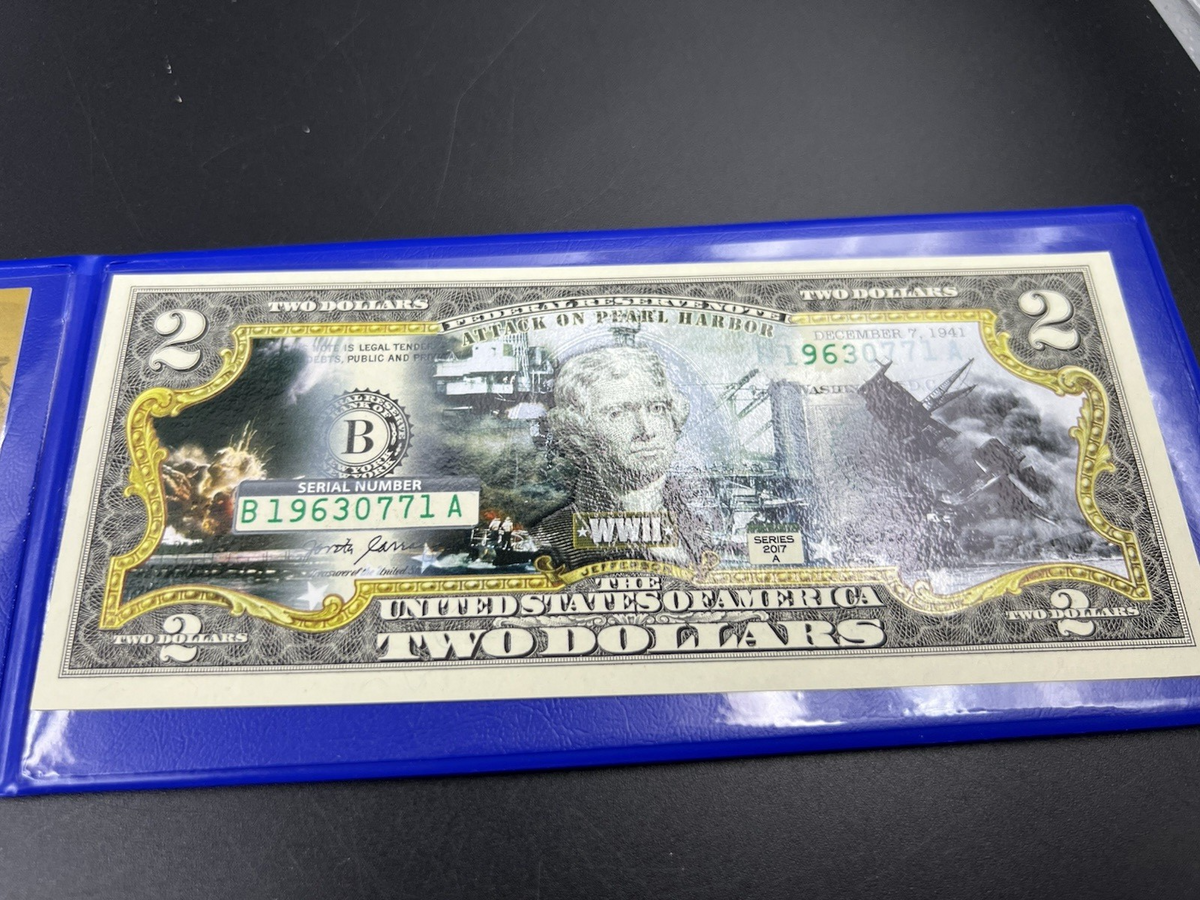 Pearl Harbor Colorized Enhanced 2017 A 2 Two Dollar Federal Reserve Note Unc #7
