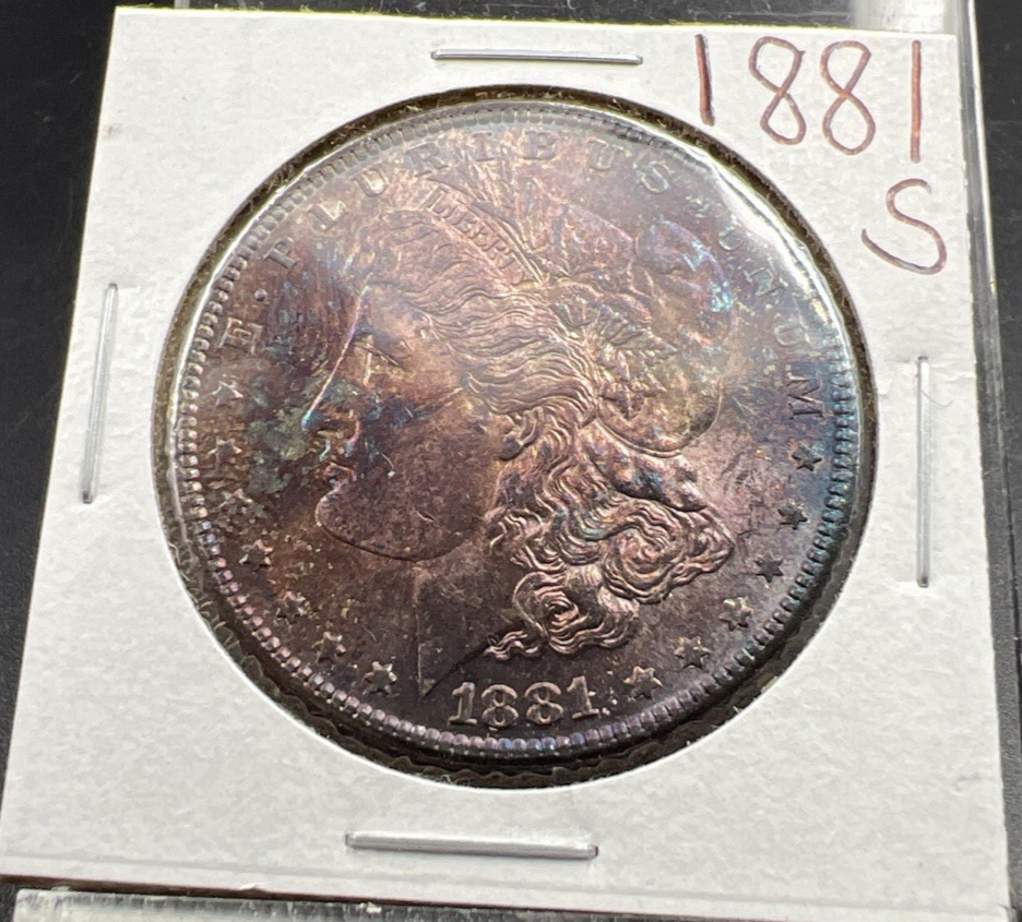 1881 S $1 Morgan Silver Dollar Coin BU Unc Nice Obverse Toning Toner