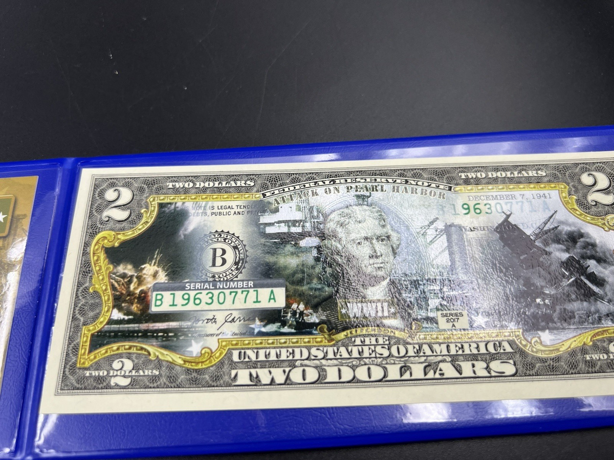 Pearl Harbor Colorized Enhanced 2017 A 2 Two Dollar Federal Reserve Note Unc #7