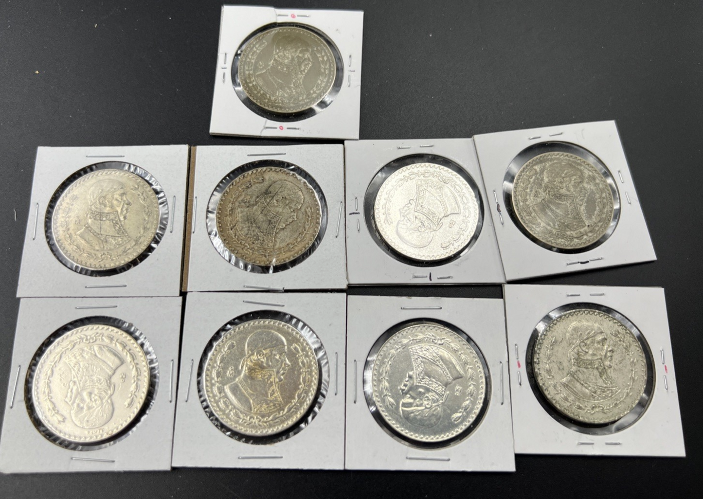 Lot of 9 Mexico 10% Silver Peso Jose Morelos Coins Circulated