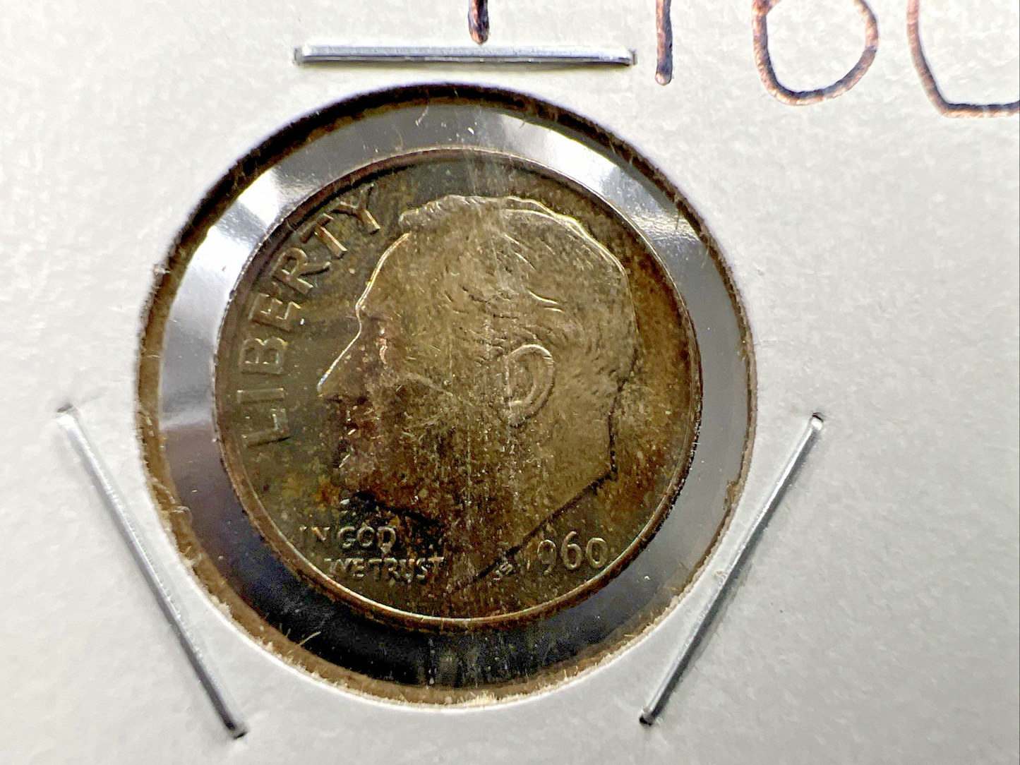 1960 P 10c Roosevelt Silver Dime Coin Neat Blue Toning Toner XF EF Extra Fine