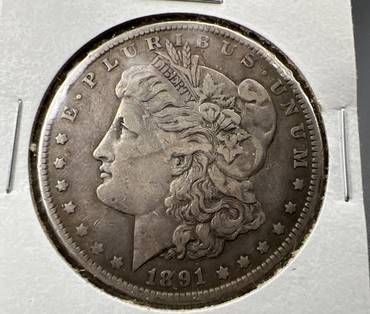 1891 P $1 Morgan Silver Dollar Coin VF Very Fine Circ SK#a