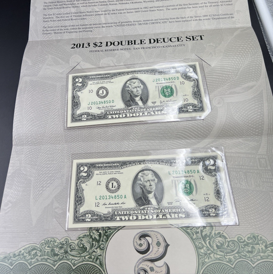 Matching Serial # 2003 A 2009 $2 FRN Federal Reserve Note 2013 Double deuce set