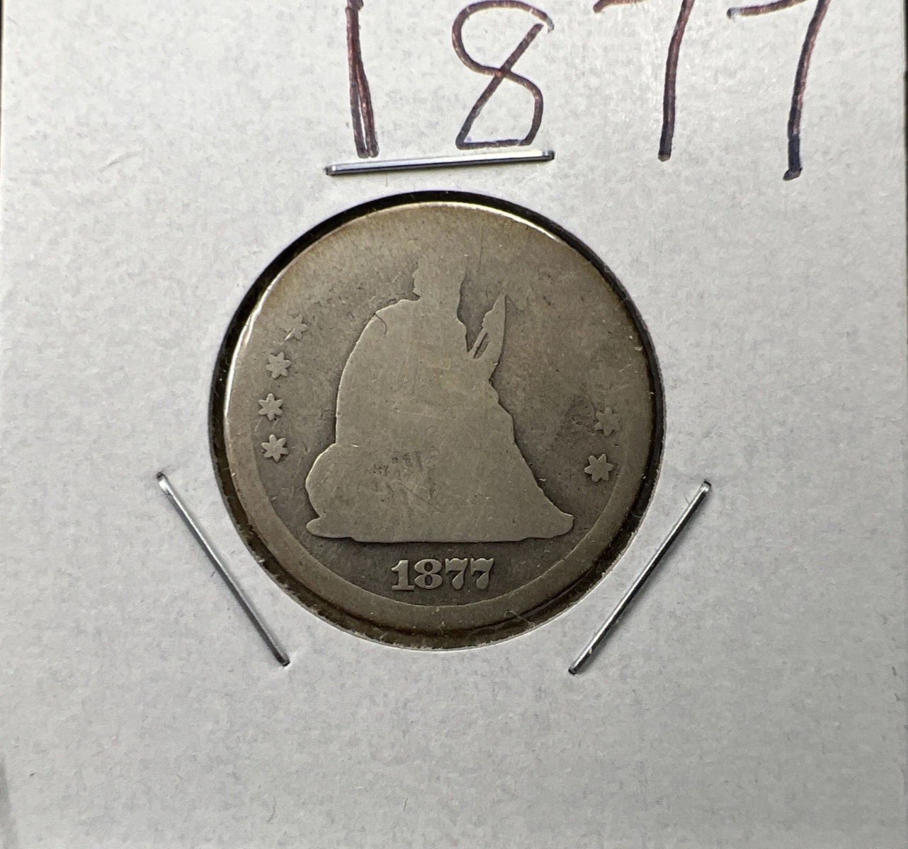 1877 P 25c Liberty Seated Quarter Coin AG About Good Very Circ