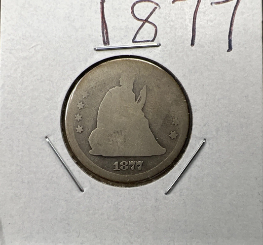 1877 P 25c Liberty Seated Quarter Coin AG About Good Very Circ