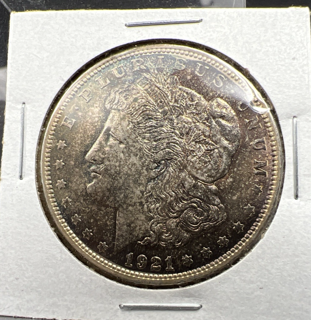 1921 $1 Morgan Silver Dollar Coin CH AU About UNC PQ Toning Toner Obverse SK#a