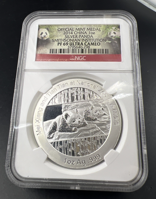 2014 China 10 Yn 1oz Silver Panda Smithsonian NGC MS69 #298