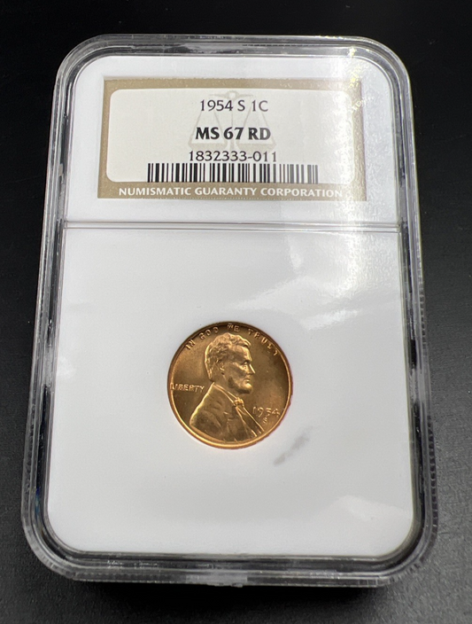 1954 S 1c Lincoln Wheat Cent Penny MS67 Red Gem BU UNC #333-011