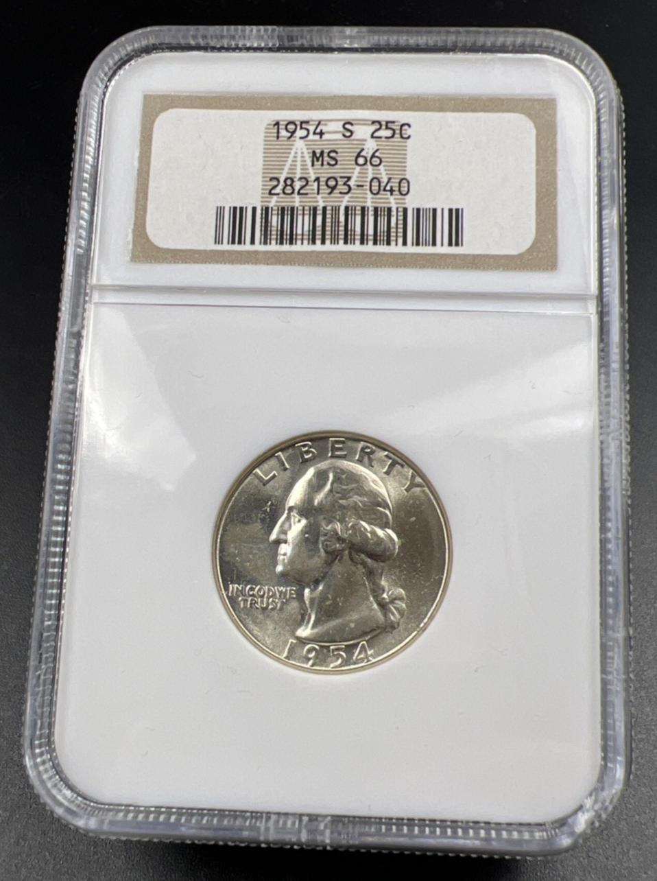 1954 S 25c Washington Silver Quarter Coin Gem BU Certified MS66 NGC #040