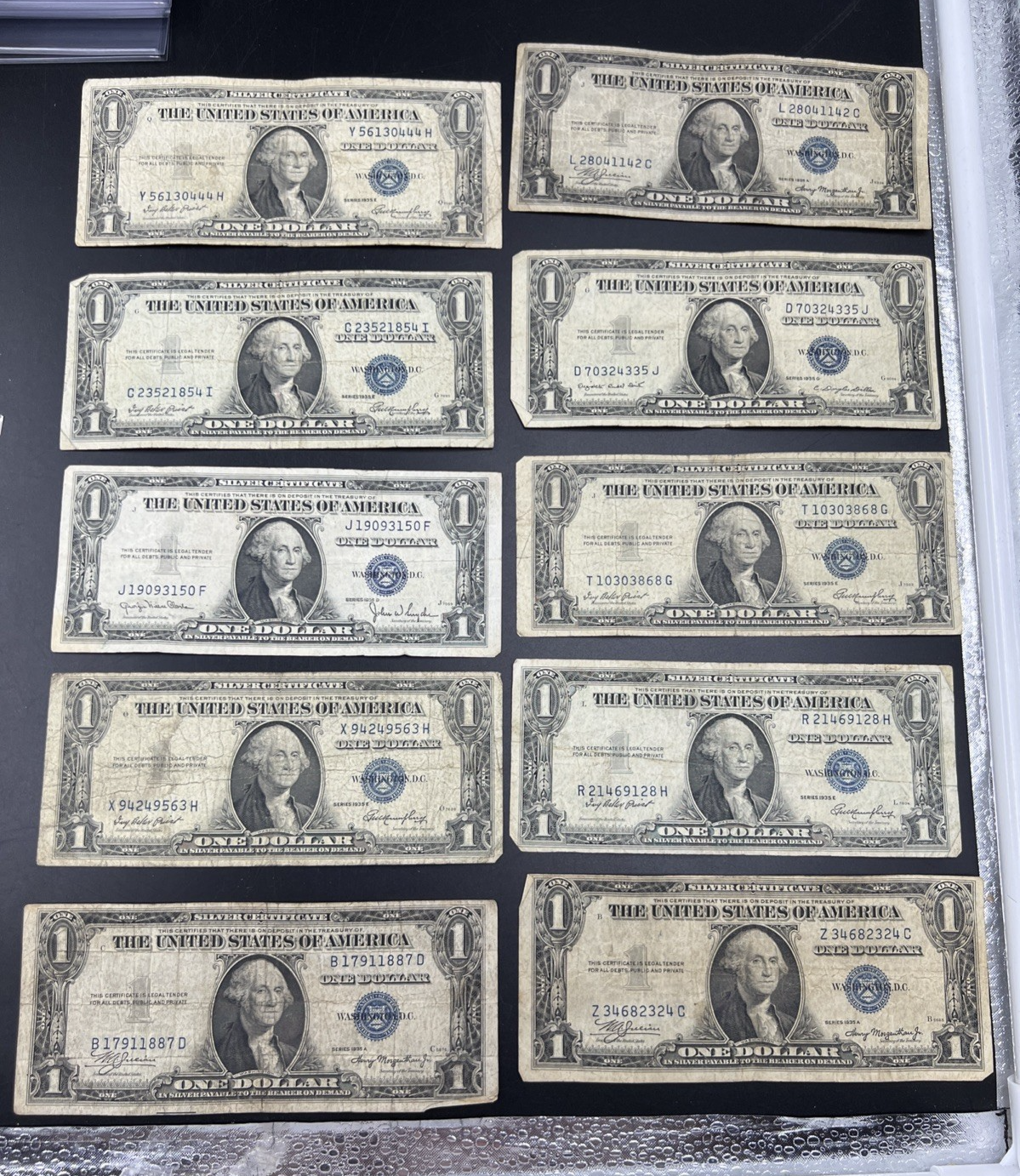 Lot of 10 1935 $1 One Dollar Silver Certificate Blue Seal Notes G / VG Circ #887
