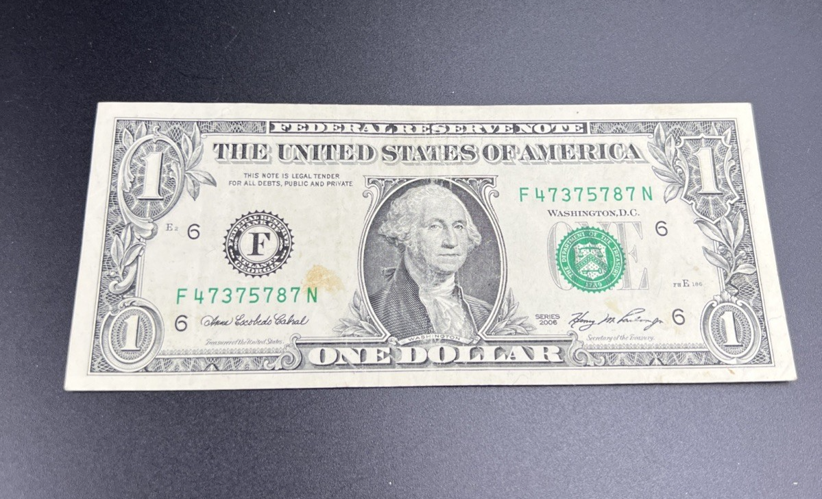 2006 $1 FRN Federal Reserve Note Neat Serial #47375787 Fine Circ