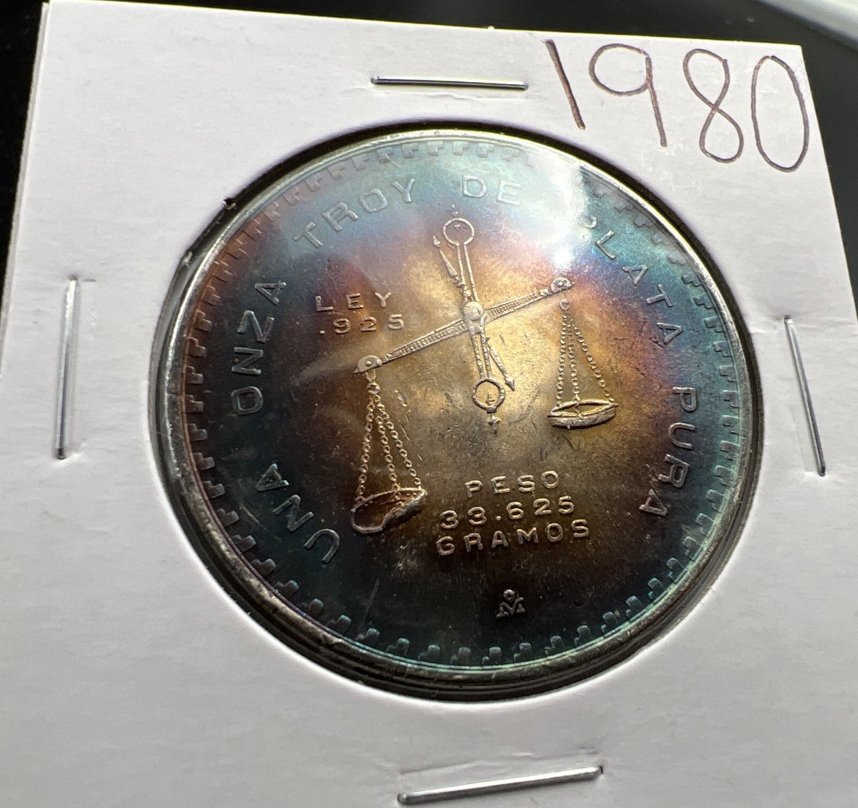 1980 Mexico Onza 1 Oz Silver Coin Monster Toning Toner PQ Blue Gem BU