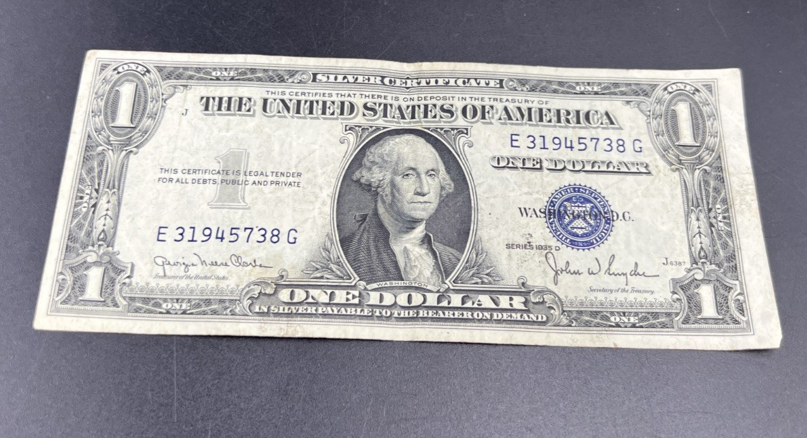 1935 D $1 Wide Margin US Silver Certificate Fine Circ #38