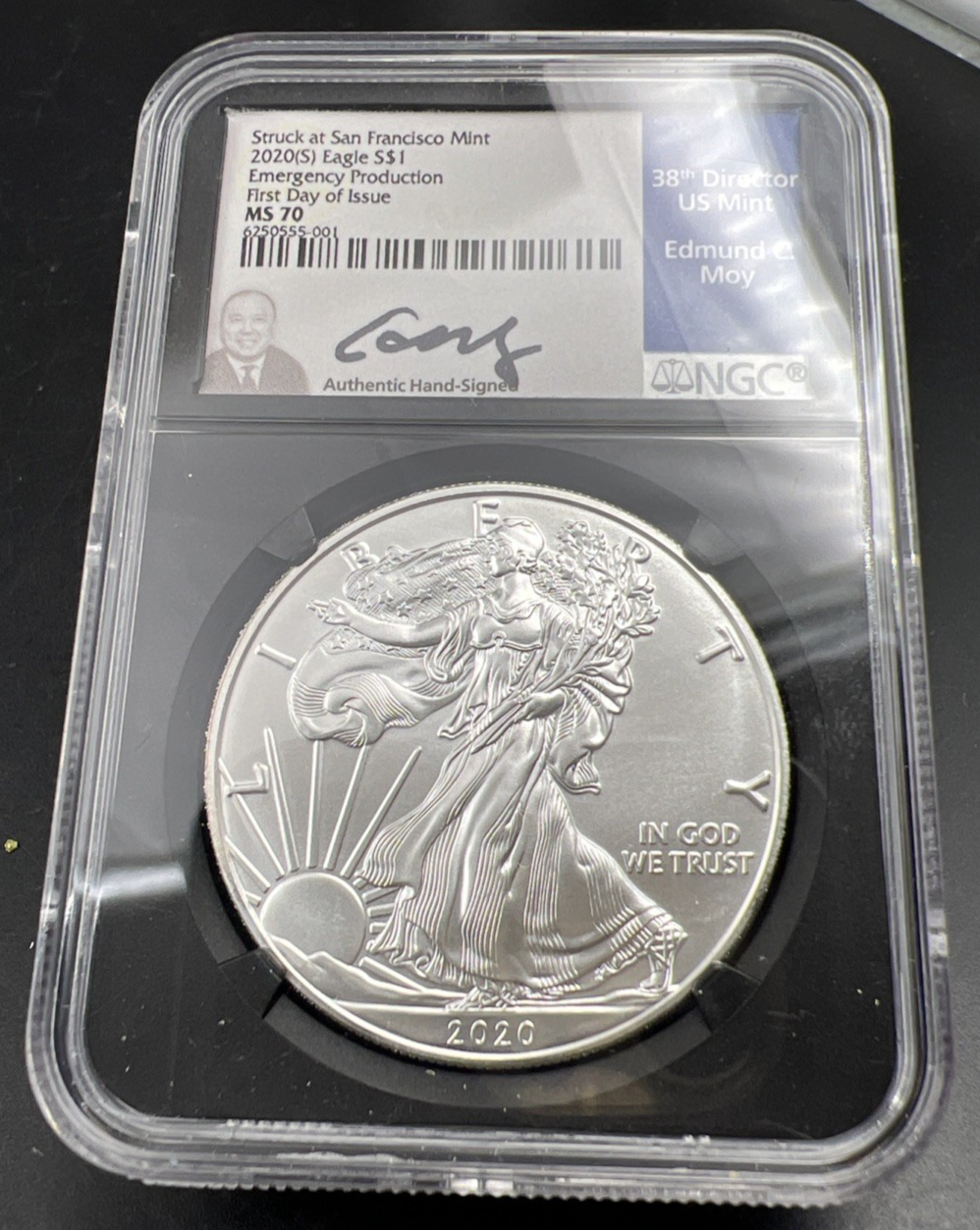 2020 S Emergency Production 1 Oz American Silver Eagle Moy Signature NGC MS70 #1