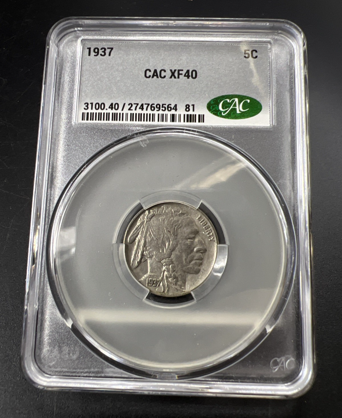 1937 P 5c Buffalo Nickel Coin CAC XF40 Extra Fine Circulated Certified