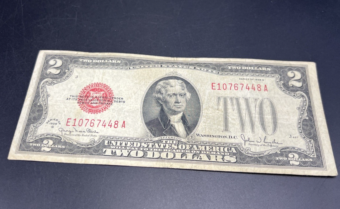 1928 G $2 Two Dollar Legal Tender United States Red Seal Note G / VG Circ #448