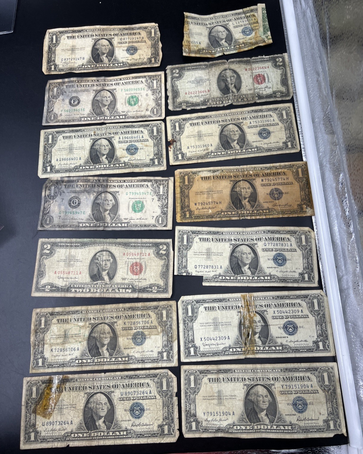 Lot of Damaged Ugly Bills USN Notes, Silver Certificates & 2 FRNS $16 F.V