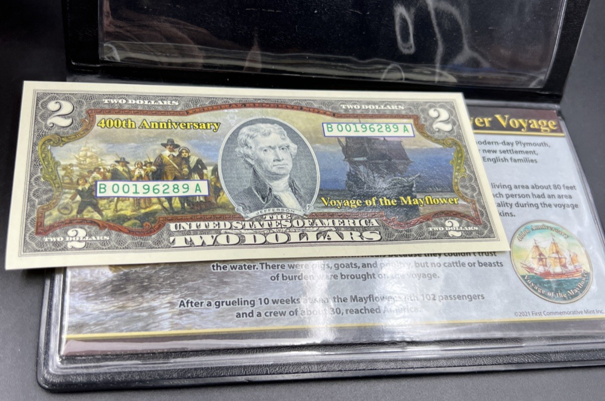400th Anniversary of the Mayflower Colorized $2 FRN Two Dollar Half Dollar Set B