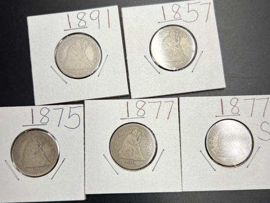 Lot of 5 Different Seated Liberty Silver Quarter Coins Choice AG About Good #a