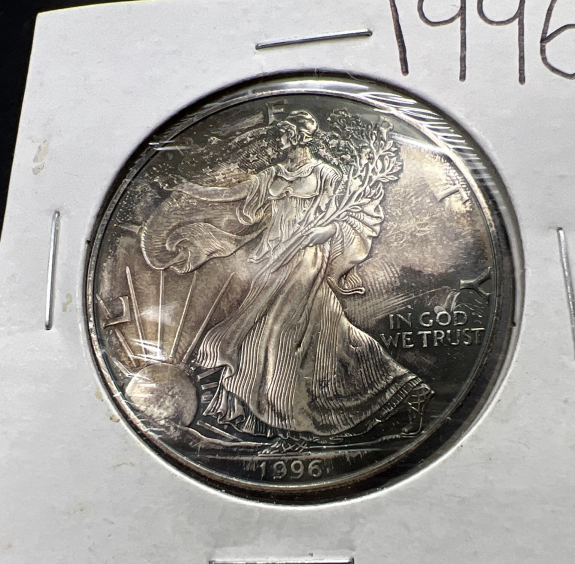 1996 1 Oz ASE American Silver Eagle Coin CH BU UNC Neat Toning Toner