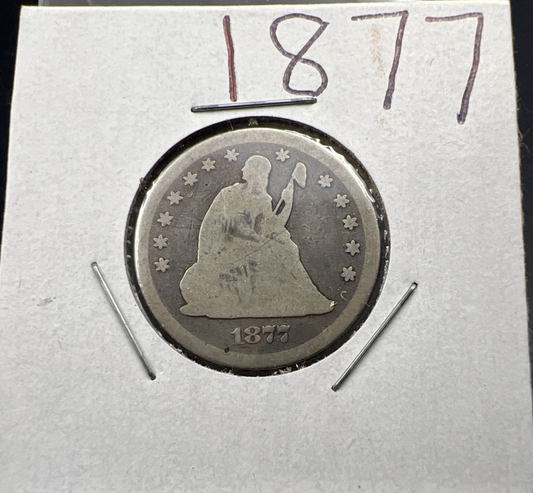 1877 P 25c Liberty Seated Quarter Coi Choice AG About Good Full Date SKU#A